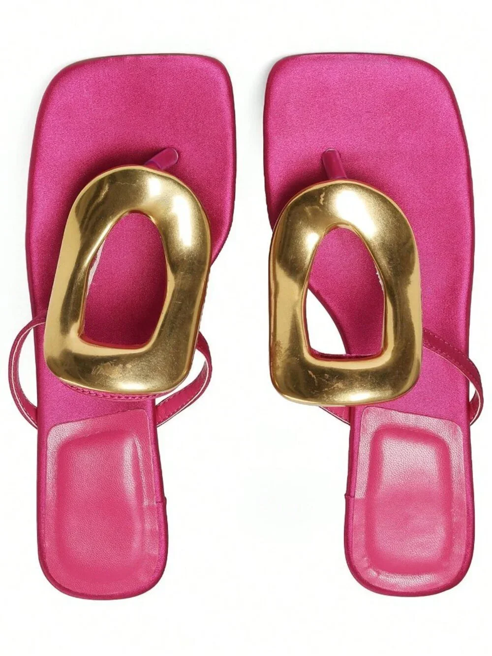 Hot Pink Elegant Women's Flip Flops Kitten Heels Square Toe Dress Shoes